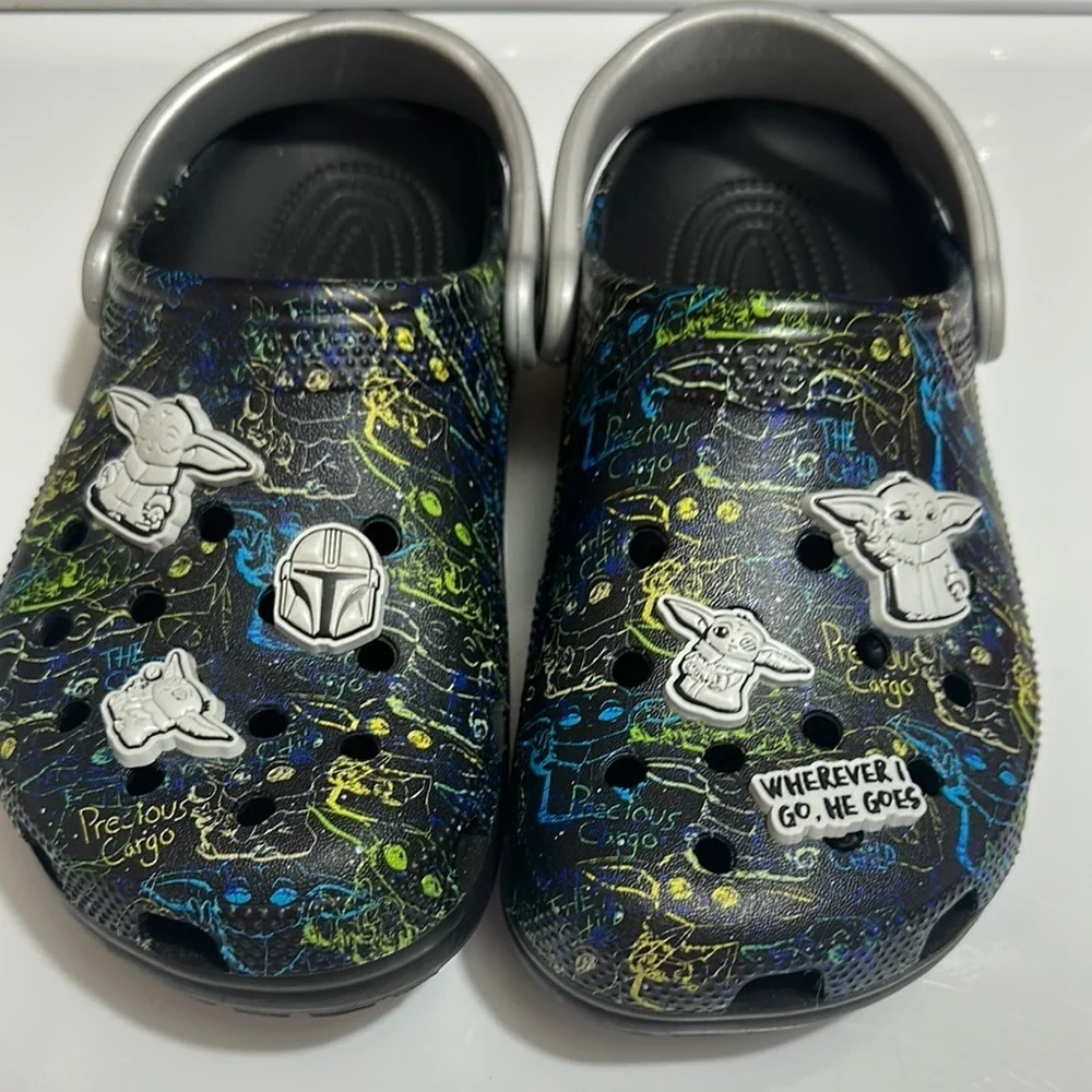 CROCS Black and Silver Slippers with Ventilation Holes